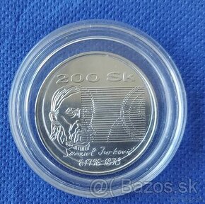 Strieborná pamätná minca 200Sk 1996, Samuel Jurkovič,Bk+Prf - 1