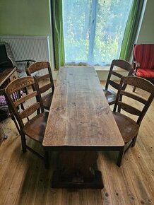 Predám masívny dubový stôl so stoličkami 170x63cm