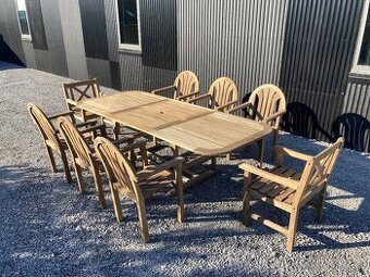 TEAK -XXL set -Roztah.stol,6x stohovatelna stolicka,2 kresla