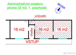 • Dve kancelária s plochou celkom 34 m2 a parkovanie k tomu.