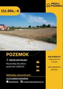 NA PREDAJ: Pozemok 1284m2 na stavbu RD - Veľké Kostoľany