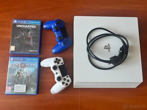 PS4 PRO 1TB White Edition + ps hry + joysticky