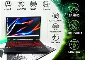 15,6"FullHD 144Hz Acer® Nitro, Ryzen 7/RTX 3050/16GB DDR5/1T