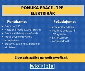 Ponuka práce elektrikár