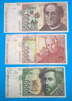 Bankovky ŠPANĚLSKO - 1000, 2000, 5000 Pesetas 1992 - 1