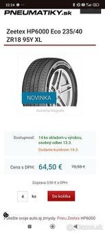 Predám úplne nové pneumatiky r18 235/40r18