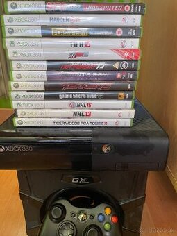 Xbox 360 + 2x bezdrôtový ovládač + hry