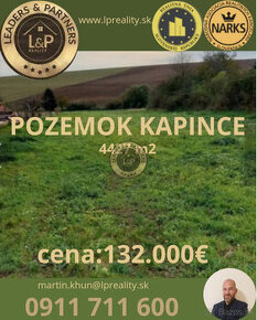 Na predaj pozemok Kapince 4.427 m2 s projektom RD.