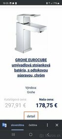 Predám  umývadlovú stojankovú batériu Grohe Eurocube