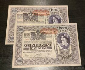 Staré bankovky 10000 korun r.1918 3.verze I.vydání stav 1+ - 1