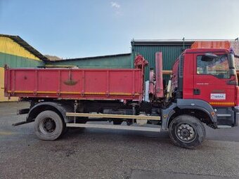 MAN TGM 4x4 s hydraulickou rukou FASSI a vyklápacou korbou