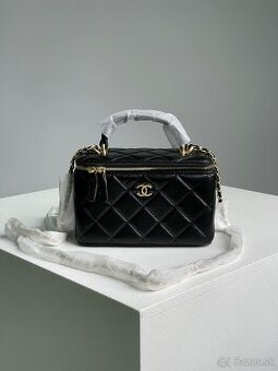 Chanel Classic Black Lambskin Pearl Crush Vanity Bag