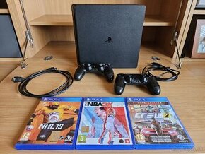 Playstation 4 slim 500 GB + 2 Dualshock ovládače + hry