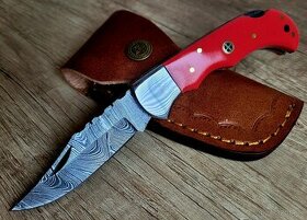 růžový Damaškový nôž CLASSIC 16,5cm, ručně vyroben + pouzdro