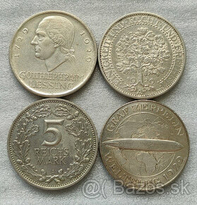 Strieborne mince  - 3 a 5 Mark, Weimar - 1