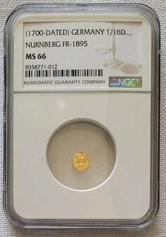 PREDANÝ 1/16 dukát, slobodné mesto Norimberg, 1700, NGC MS66