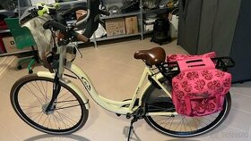 Atraktívny kvalitný mestský bicykel s detskou sedačkou