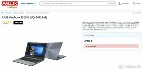 Asus X542UQ, i5-8250U, 940MX, 8GB ram, ssd, zľava -81%