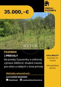 NA PREDAJ: 3 pozemky 3405m2 - Prievaly