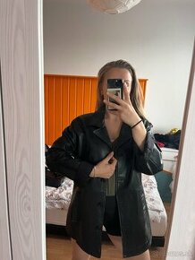 Čierny kožený Vintage kabát - 1
