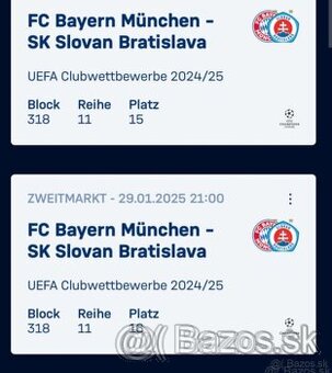 2 lístky bayern vs slovan