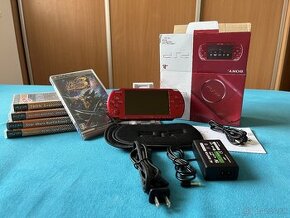 Sony PSP 3000 radiant red, 64GB karta, 5 hier, krabica