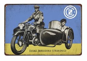 plechová cedule - Čezeta: Česká zbrojovka Strakonice-sidecar