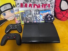 PS3 super slim 500gb 2x Ovladac 6x hra