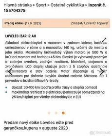 Predám skladací elektrobike Lovelec Izar - 1