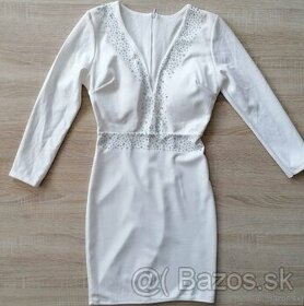 Spoločenské dámske biele šaty, veľkosť S/M - 1