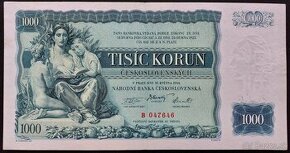 1000 KORÚN ČSR ROK 1934 - NEPERFOROVANÁ- VEĽMI VZÁCNA