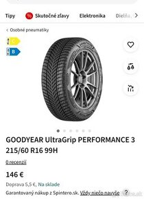 GOODYEAR UltraGrip PERFORMANCE 3 215/60 R16 99H 215/60 r16