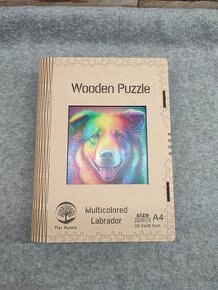 Drevené puzzle Viacfarebný labrador A4