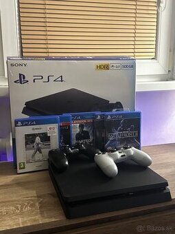 Playstation 4 Slim (500gb) + ovládače a hry