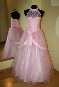 Detské šaty dlhé ružové, pás 55-71 cm, 9 r. - 1