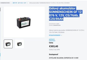 Gélový akumulátor SONNENSCHEIN GF 12 076 V, 12V, C5/76Ah, C2 - 1