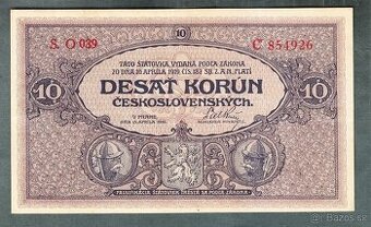 Stará bankovka 10 korun 1919 pěkný stav - 1