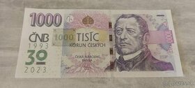 Predám výročnú bankovku 1000 Kč. ČNB. UNC kvality. - 1