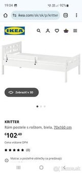 Predám detskú posteľ Kritter + matrac IKEA.