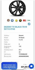 Hlinikovy disk DEZENT TV BLACK 7X19 5X112 ET43