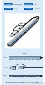 7 portovy USB hub, vstup USB 3.0/USB-C, novy