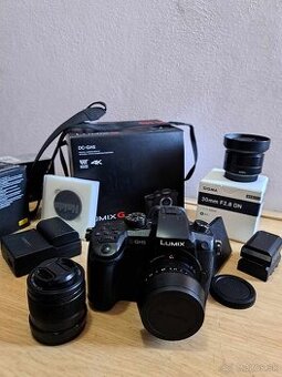 Používaný set Panasonic GH5 + 3 objektívy/baterky/karta