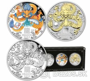 Set strieb.mincí 3 oz-Lunárna séria III. -Rok draka 2024

