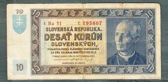 taré bankovky Slovensko 10 sk 1939 NEPERFOROVANA