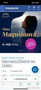 PREDÁM 2 LÍSTKY SIMA MAGUŠINOVÁ ZÁMOK PEZINOK 09/09/2024