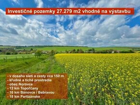 Investičný pozemok 27.279 m2 možnosť zástavby, dosah sietí a