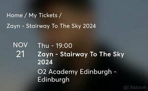 2x listky Zayn Edinburgh 21.11. 2024