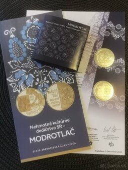 Zlatá 100€ minca + PL Modrotlač