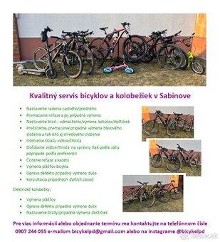 Servis bicyklov / Servis kolobežiek