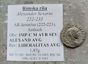 Rímska antická minca denarius Alexander Severus (222 - 235)